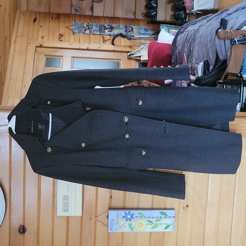 Gray Coat, small, super cute gold buttons.  Nicely fitted.